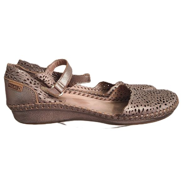Pikolinos Metallic Leather Ankle Strap Flat Sandal EU 37 US 6.5 7 Resort Boho - Picture 1 of 8